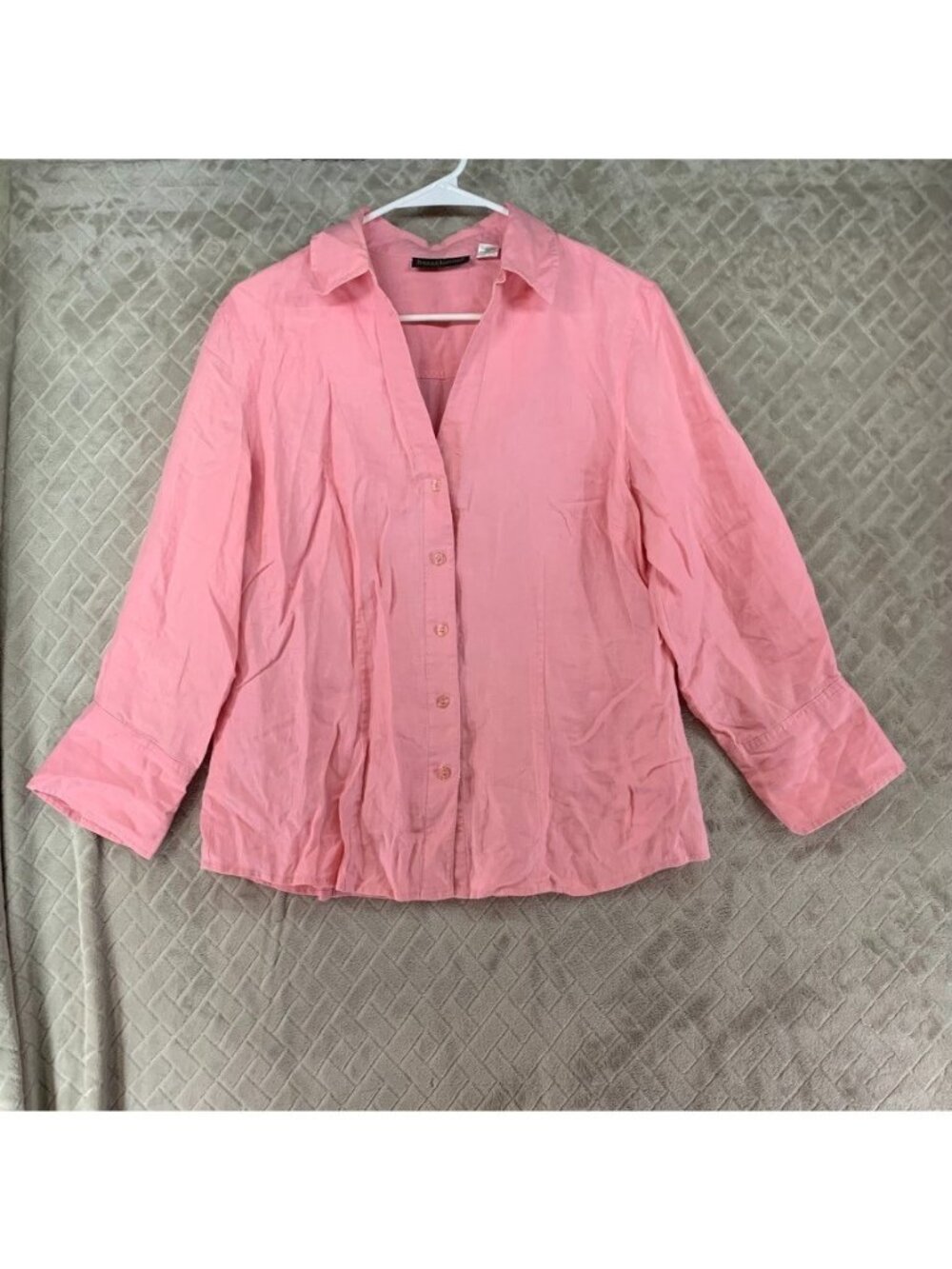 Harve Bernard Shirt Womens Large Light Pink Linen Button Up Long Sleeve Barbie